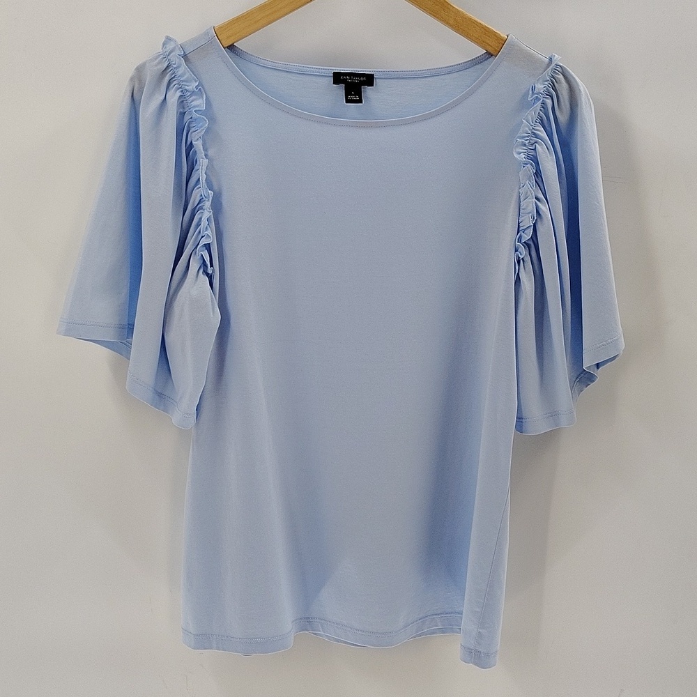 Ann Taylor Women's Factory Blouse Small Ruffle Sleeve Light Blue